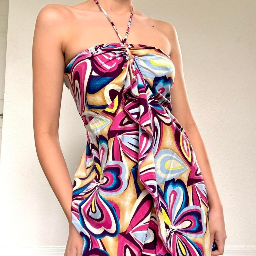 Y2K Tiki Palm Multicolor Psychedelic Midi Dress